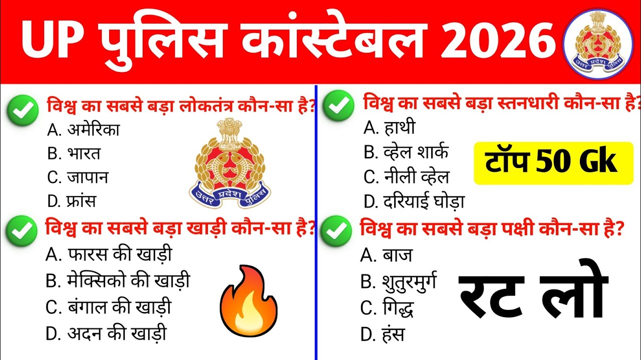 Up police general knowledge 2026 | Gk question up police 2026 | Up police gk gs