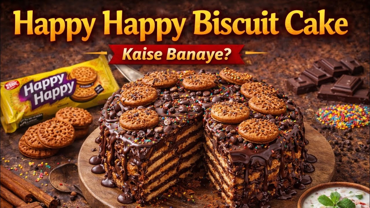 Happy Happy Biscuit Cake~10 Minute Mein Ready No Bake Cake Sirf 2–3 Cheezon Se Bana Happy Happy Cake