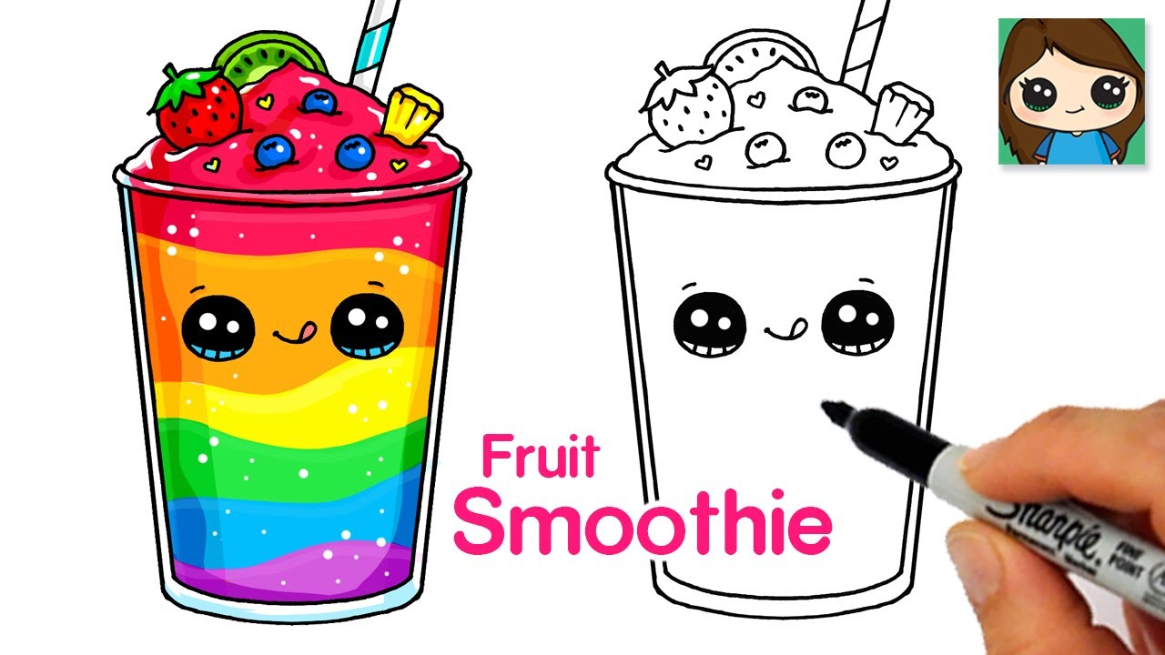 How to Draw a Rainbow Fruit Smoothie 🍓 Cute Drink Art