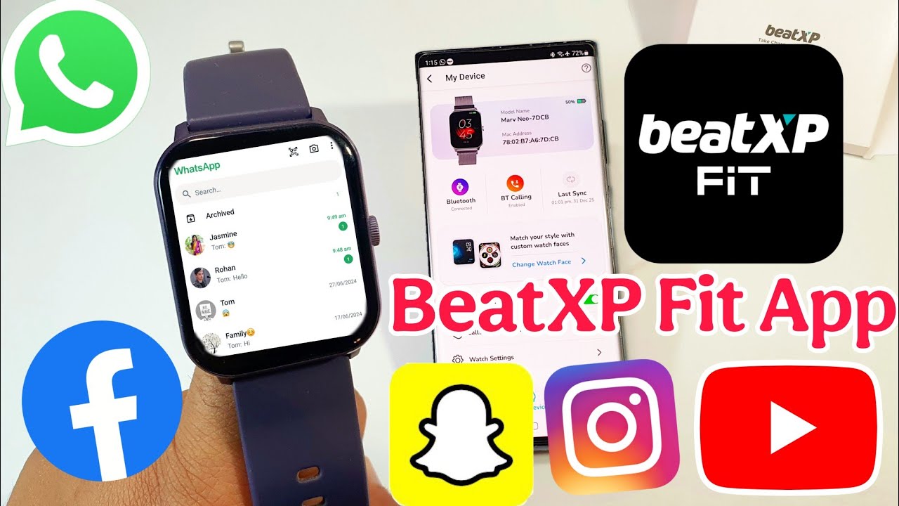 BeatXP Fit App Me whatsapp, instagram, facebook For Smartwatch | WhatsApp In Beatxp Fit app on watch