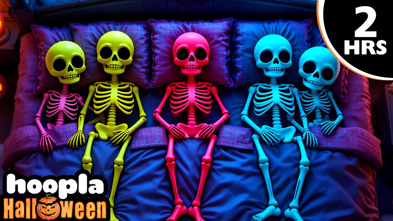 Five Skeletons In The Bed 🎃 Spooky Funny Halloween Song For Children | Hoopla Halloween