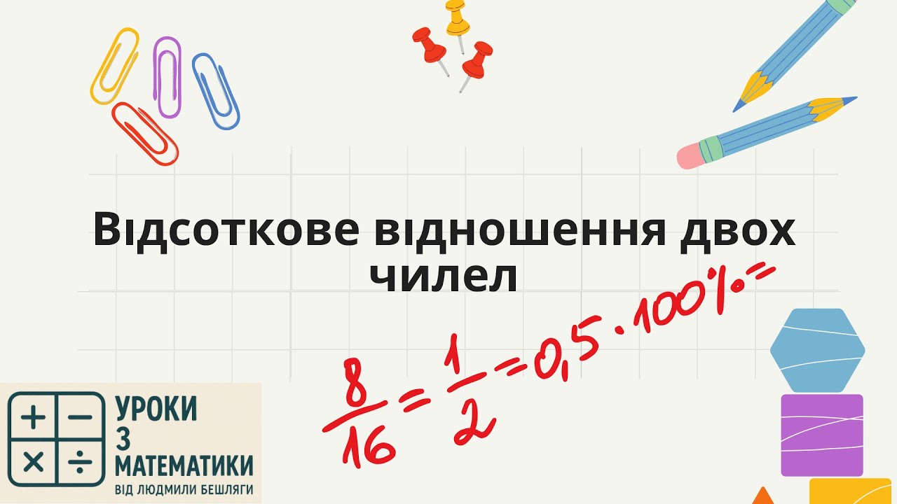 Відсоткове Відношення Двох Чисел. Зміна Величини у Відсотках | Урок Математики | Людмила Бешляга