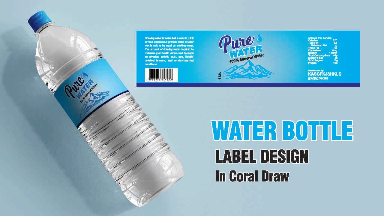 Water Bottle Label Design In Coral Draw  | Paani ki bottle ke sticker ka design kaise banaye