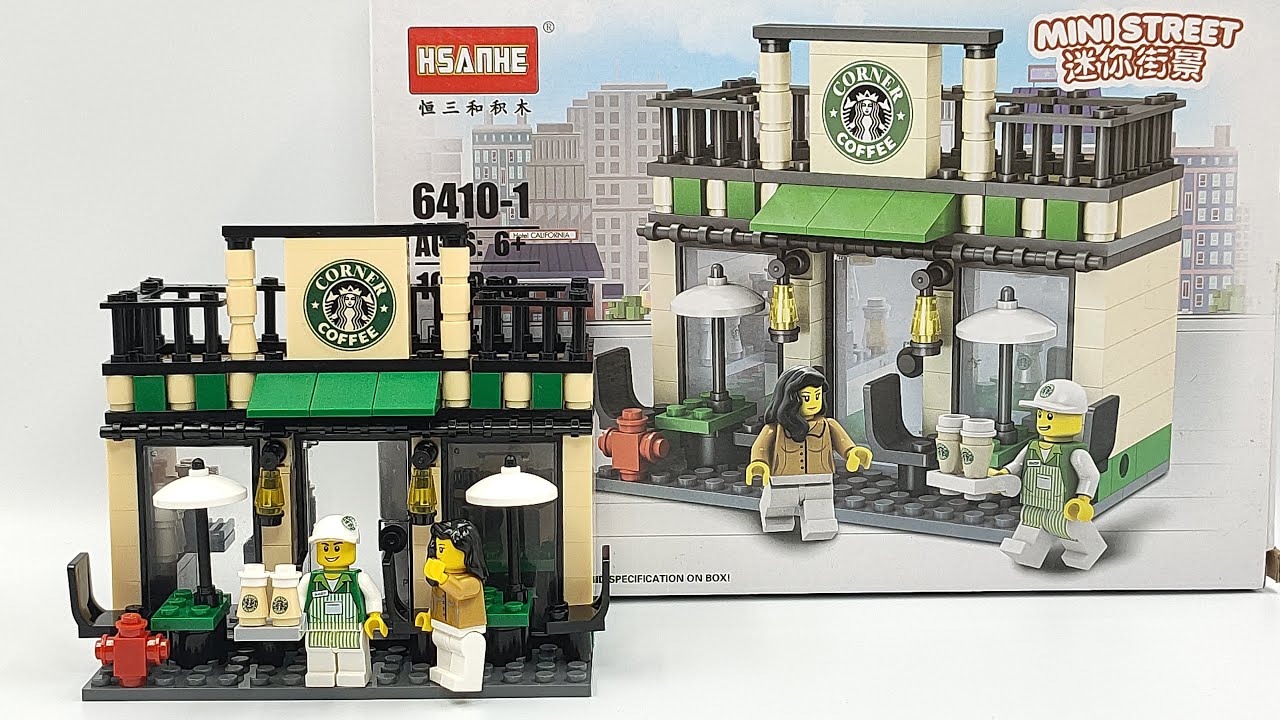 LEGO MINI STREET CORNER COFFEE SHOP HSANHE 64101 UNOFFICIAL LEGO (BUILD SPEED) BRICKS IMPACT