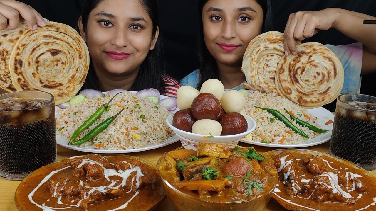 Chicken🍗 Butter Masala 🍲,Egg Fried Rice 🍚,Kadai Paneer 🥘, Lachcha Paratha 🫓 Eating Challenge 😋