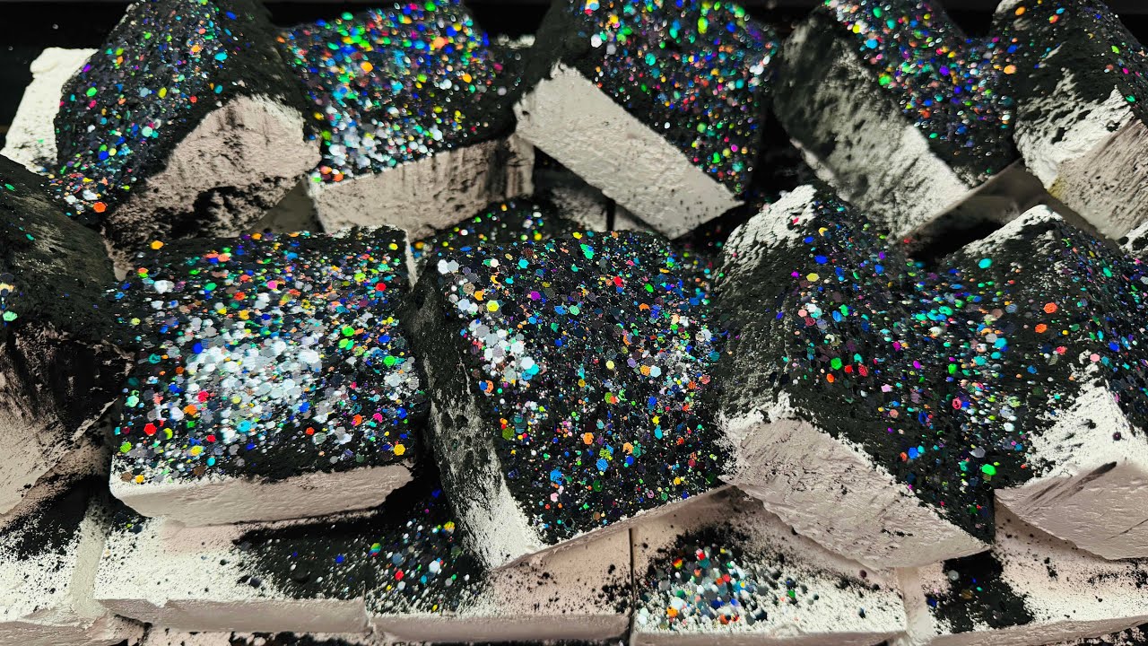 Chalk ASMR Crush With Topped Glittery Charcoal Powder | Oddly Satisfying ASMR