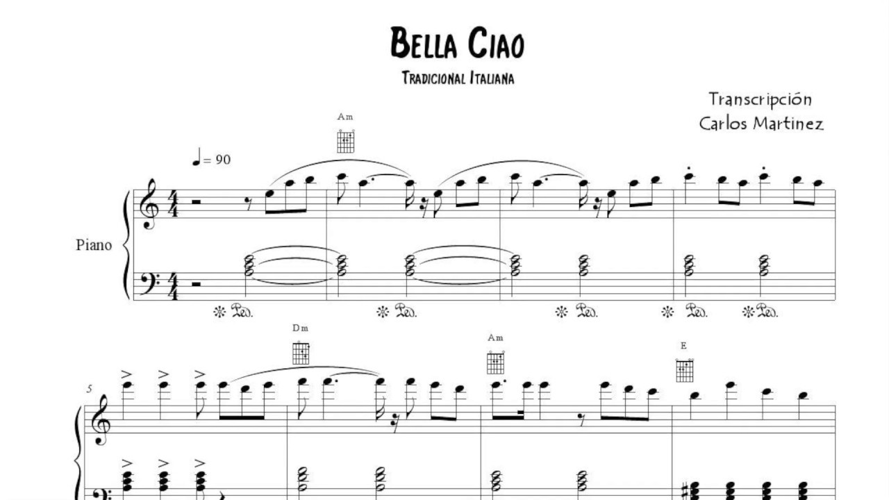 Bella Ciao Partitura Dúo de Voz con letra Piano (Melodía+Acompañamiento)