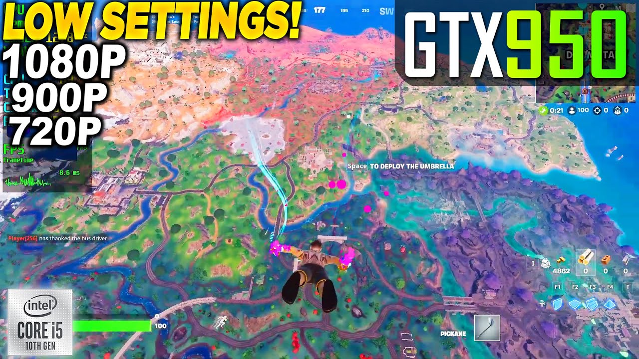 Fortnite Chapter 5 Season 4 GTX 950 + İ5 10400F - 1080p 900p 720p Low, Performance Mode,