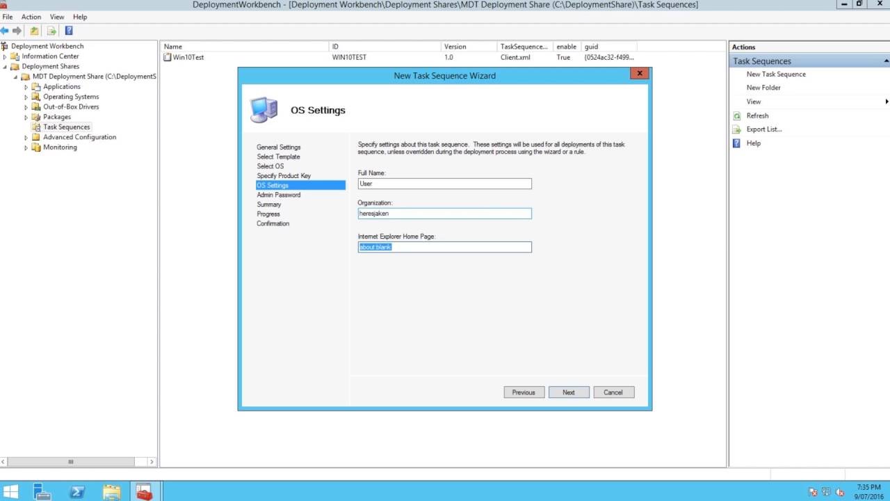 How to make a new task sequence MDT 2013