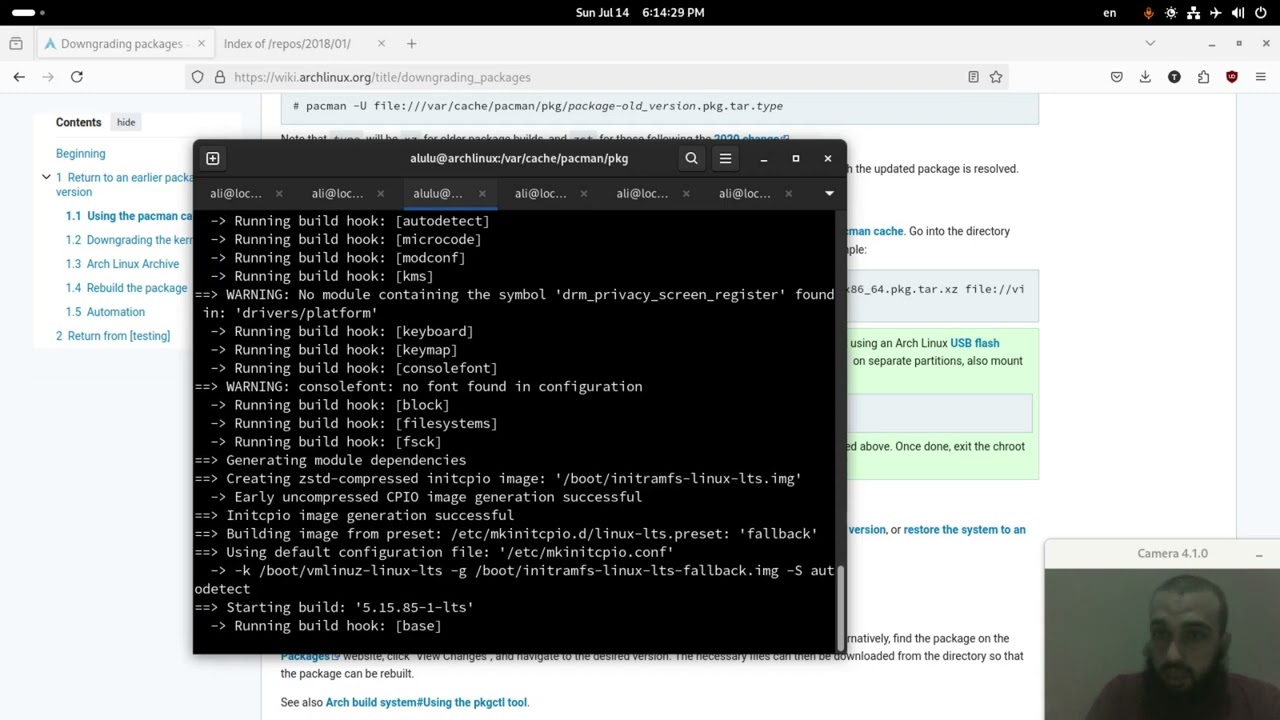 Kernel downgrade on Arch Linux