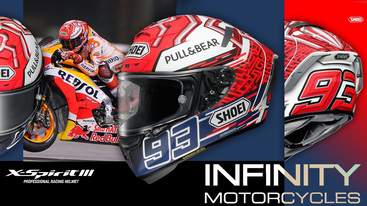 SHOEI X-SPIRIT 3 - MARQUEZ 5 TC-1 (RED/WHITE) MATT COLOR Helmet Spin View Video