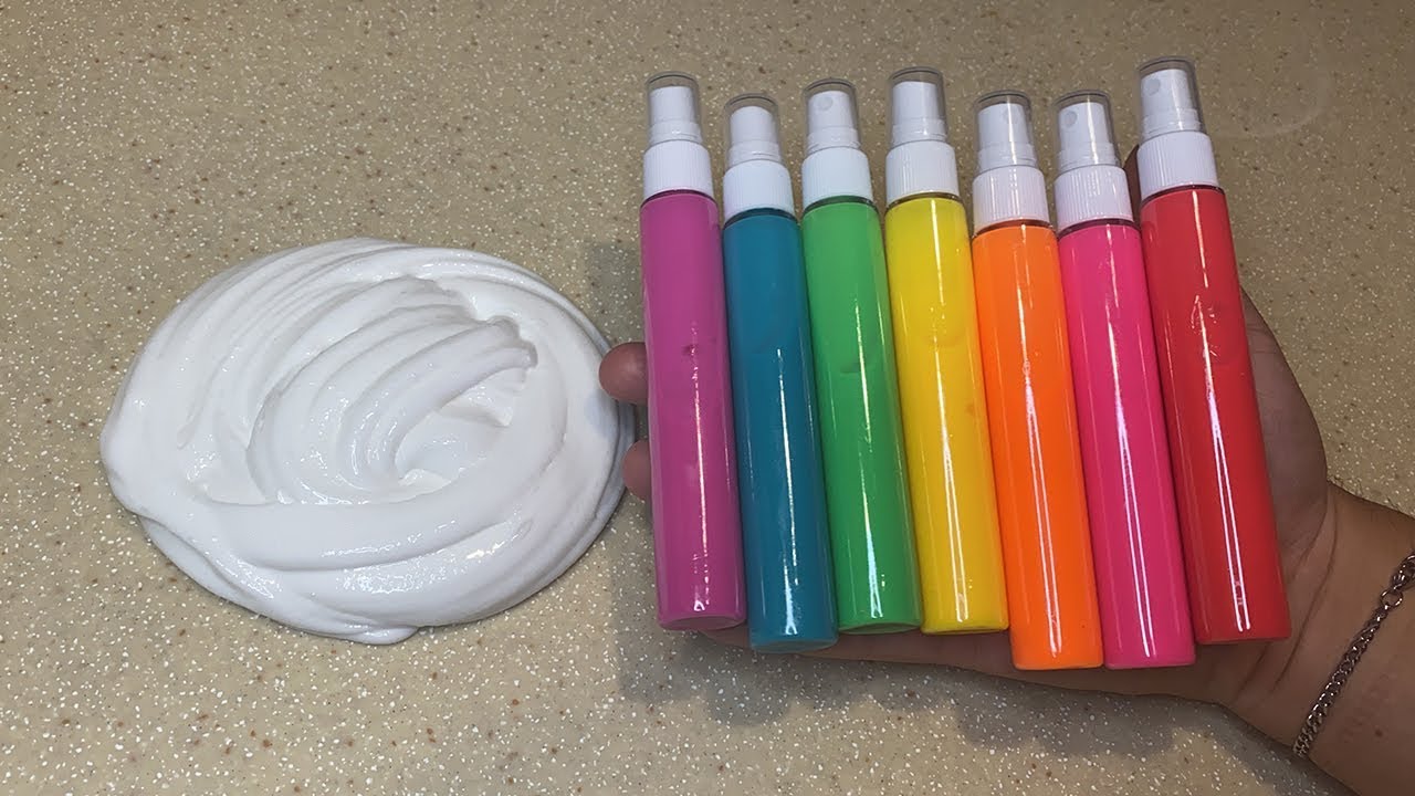 COLORINDO SLIME COM CANETAS NEON SPRAY!! (Vídeos satisfatórios)