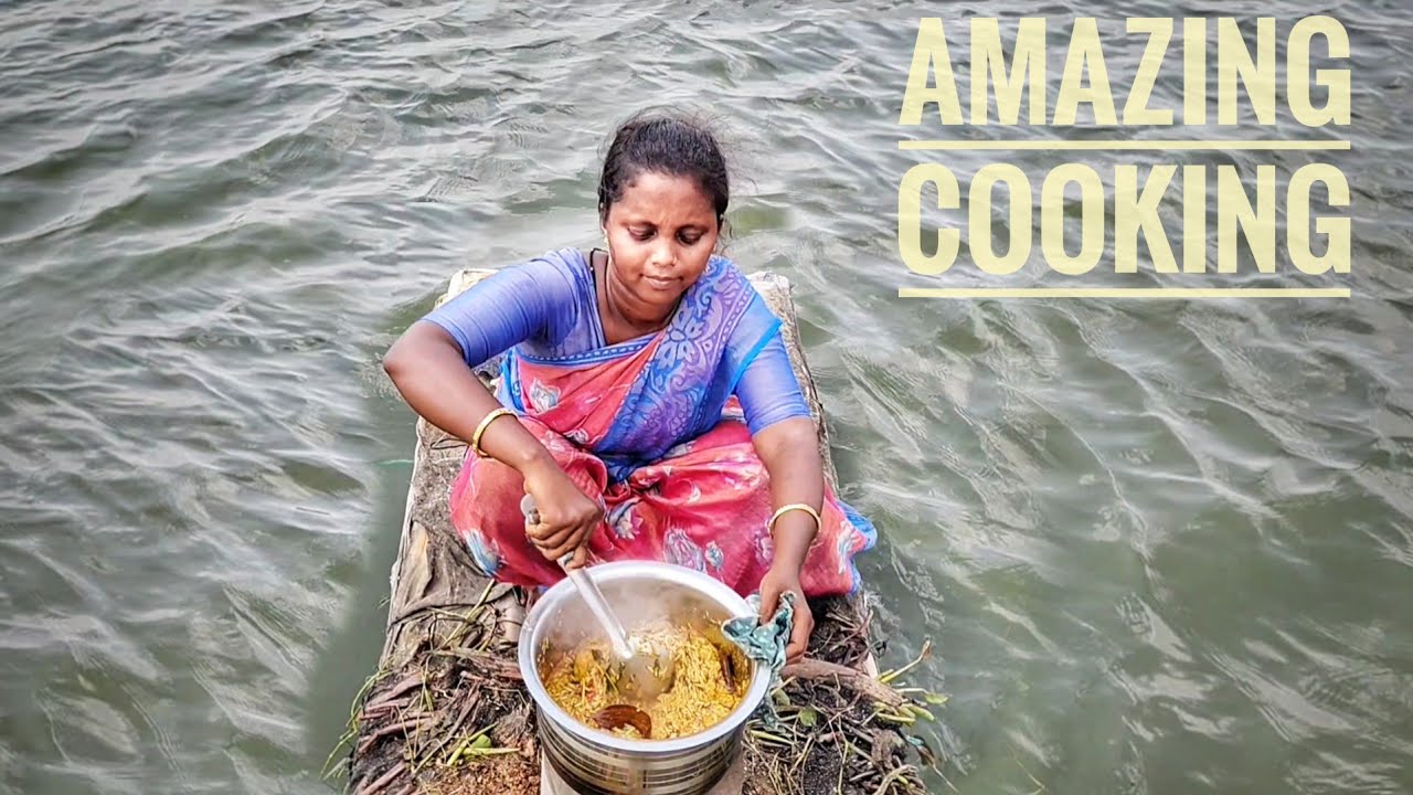 చెరువు మధ్యలో పడవ మీద చికెన్ బిర్యానీ చేసాము😋 | #villagehanokkrupavlogs