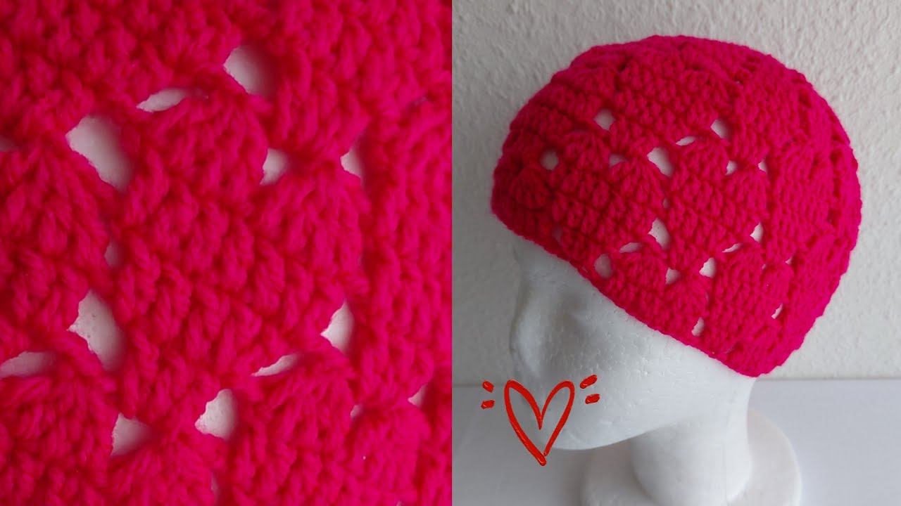 Crochet Beanie ~ Pink Hearts design