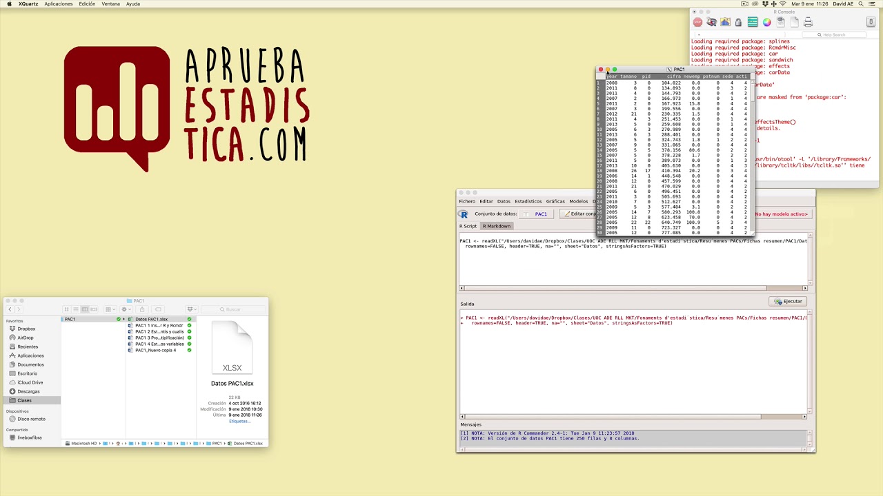 PAC 0 F. ESTADÍSTICA. TEORÍA. Cargando datos de Excel en Rcmdr