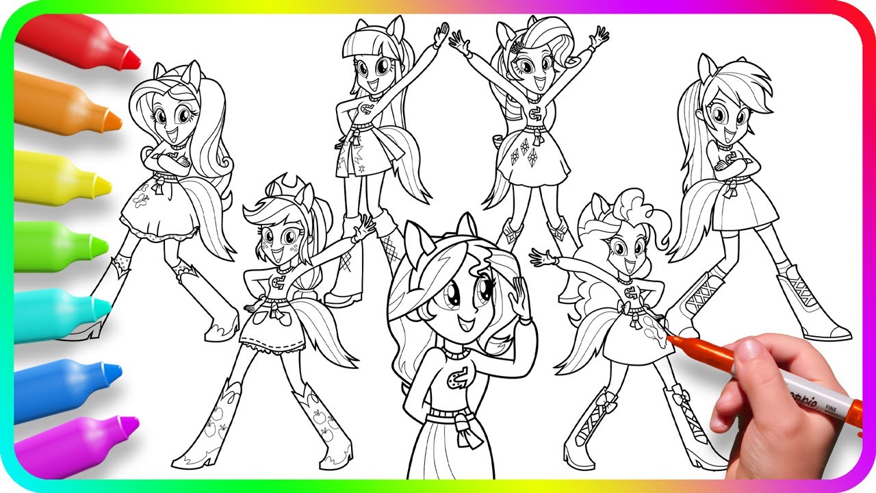Coloring Pages EQUESTRIA GIRLS - Cheerleaders. How to draw My Little Pony. Easy Drawing Tutorial Art