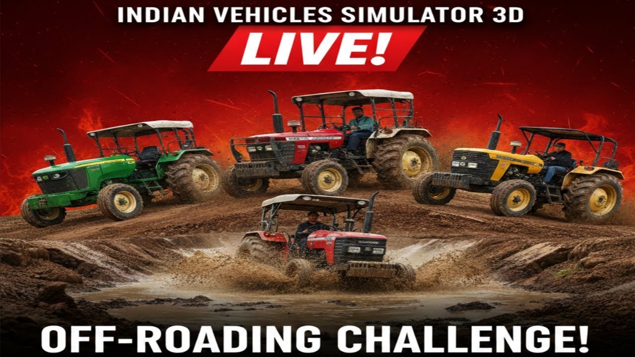EXTREME MUD CHALLENGE! 4 Massive Tractors vs Deep Mud | Indian Vehicles Simulator 3D LIVE 🔴