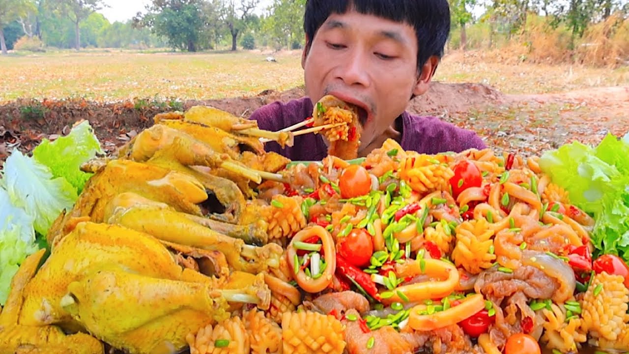 ตำแมงกะพรุนต้มไก่บ้านจิ้มแจ่วแกล้มผักสดแซ่บคักอีหลีครับพี่น้องMUKBANG EATING SHOW/โก้อีสานพาแดก