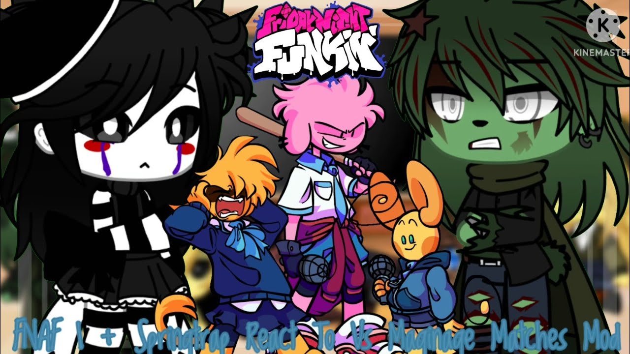 FNAF 1 + Marionette & Springtrap React To FNF Vs Maginage Matches Mod || Gacha Club