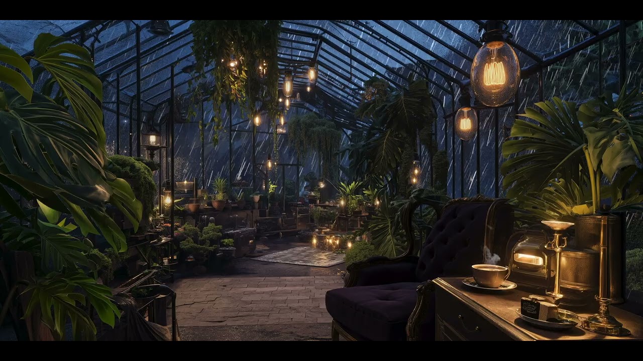 3 Hours of Rain in a Cozy Greenhouse at Night | 8K Ambient Rain Sounds