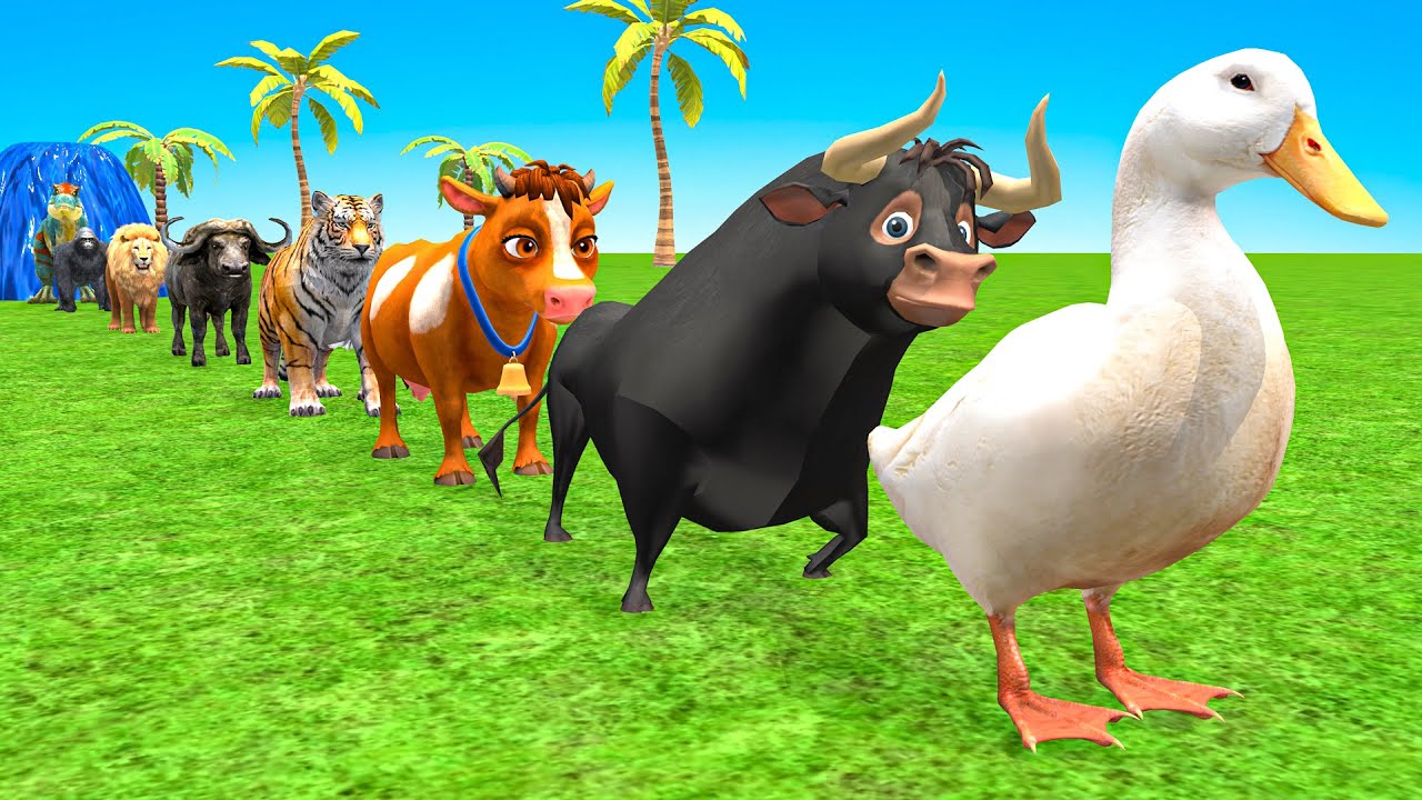 Ultimate Long Slide Game With Cow Elephant Gorilla Hippopotamus Tiger 3dAnimal Game Funny 3d Animals