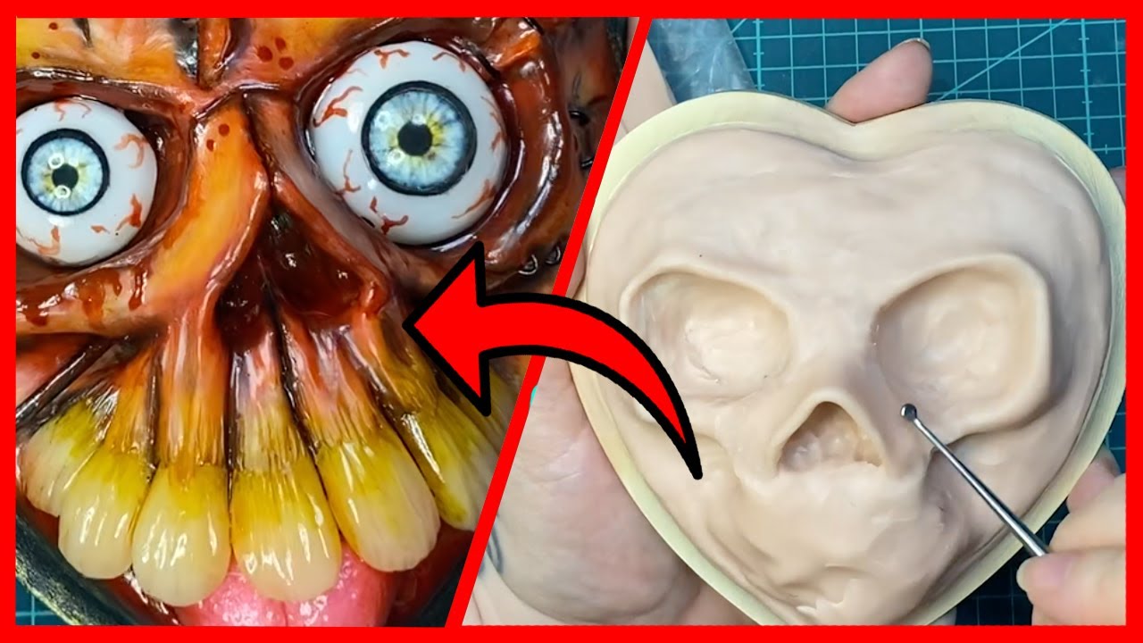 💝 Timelapse MAKING Valentine Skull Heart Ployclay SCULPTURE
