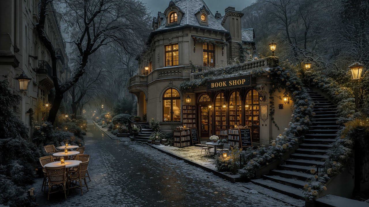 Through the Snowy Street to the Book Shop ❄️ Dark Academia Ambience for Study & Creative Work