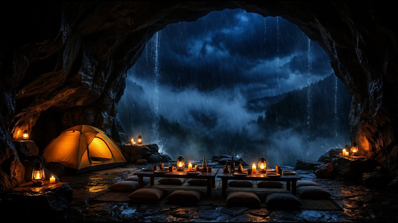 Heavy Rain Sounds Cave Ambience for Study Focus and Calm Background