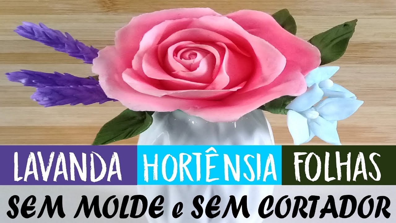Como Fazer ARRANJO de Flores em Açúcar LAVANDA, HORTÊNSIA, ROSA E FOLHAS SEM MOLDE E SEM CORTADOR