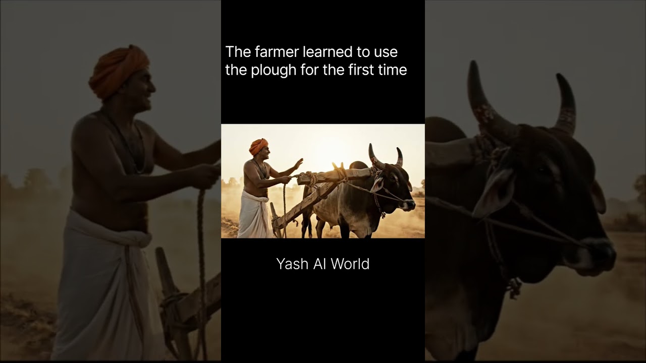 The farmer learned to use the plogh for the first time| 