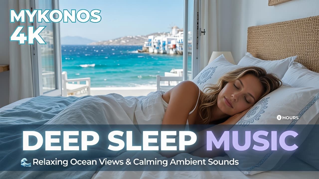 Mykonos 4K Sleep Music 🌊 Relaxing Ocean Views & Calming Ambient Sounds for Deep Sleep