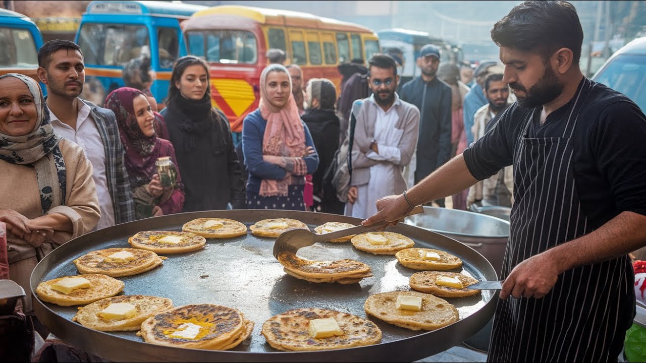 HARDWORKING MAN SELLING PARATHAS AT ROADSIDE | CHEAPEST DESI ROAD SIDE BREAKFAST IN LAHORE