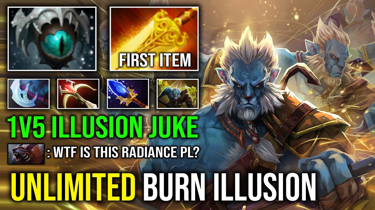 WTF Create Burning Illusion Army 1v5 Juke First Item Radiance Max Slotted Phantom Lancer Dota 2