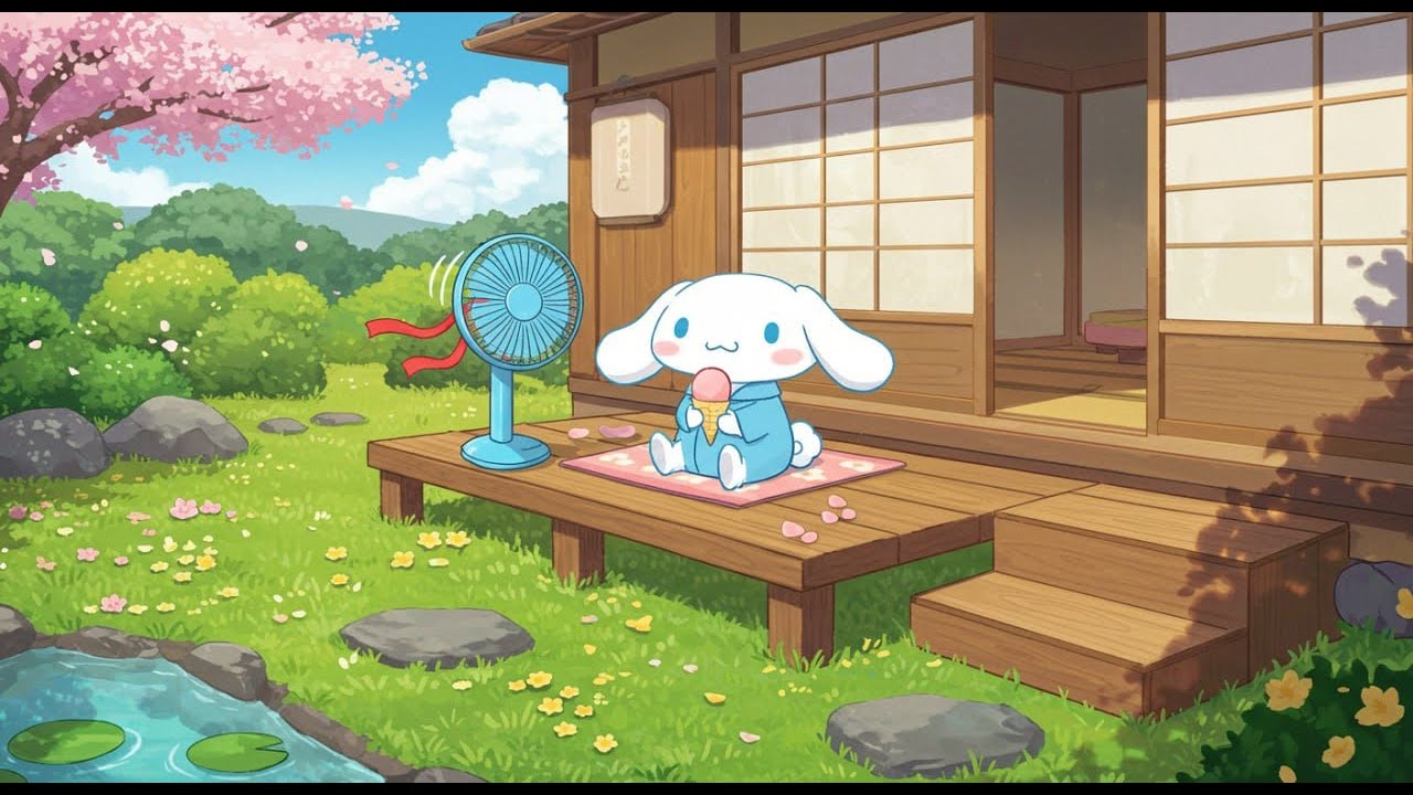 Cinnamoroll's Spring Garden 🌸📚 Sunny Porch Relaxation 🌞 Soothing Lofi Sounds For Studying & Relaxing