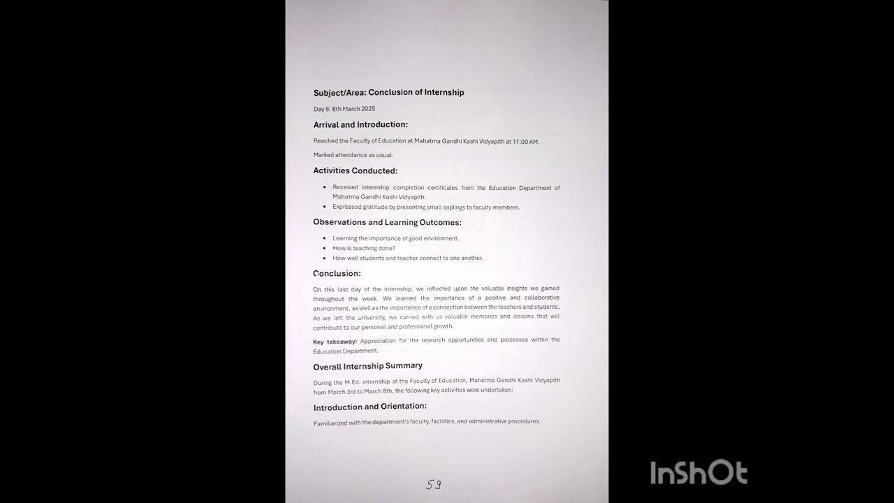 M.Ed. ( BHU) 4th sem Teacher Education Internship File report Video 3rd ( last) in english Medium 