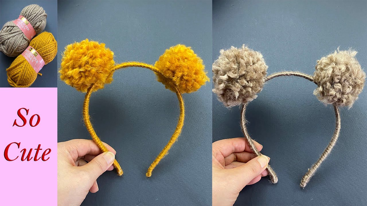 🌹 Diy Cute Teddy Bear Ear Headband | How to make Pompom headband | Arco de cabelo | सिर का बंधन