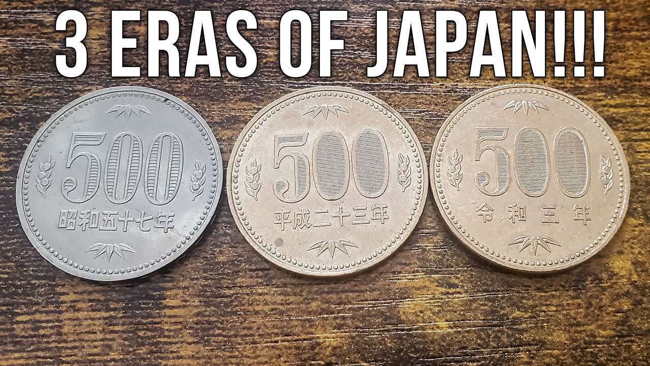 3 Generations of 500 Yen Japanese Coins