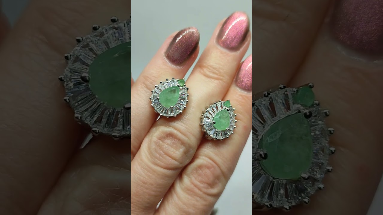 Срібні сережки з натуральними смарагдами та кубічним цирконієм 💎👑💍 Таїланд