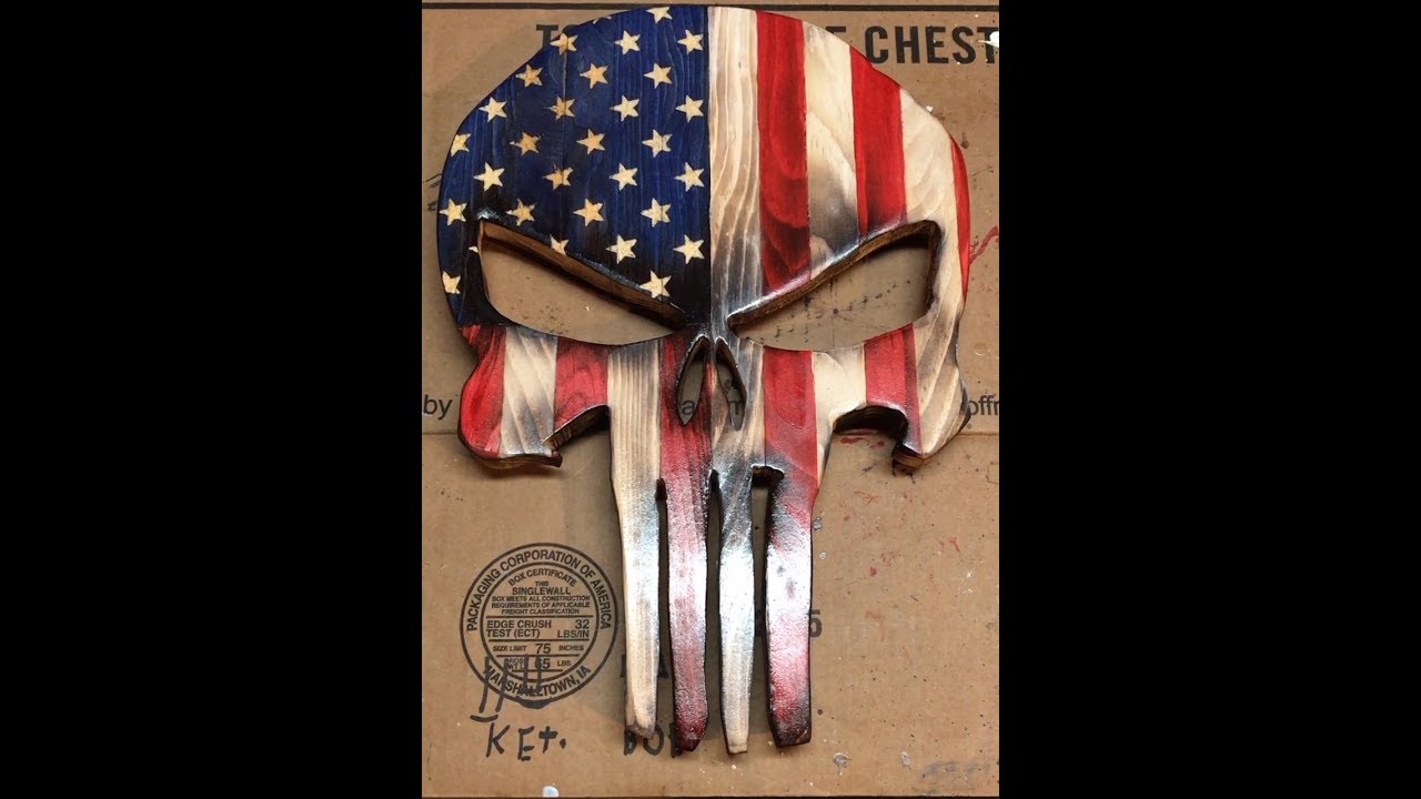 American Punisher Skull Made From Wood