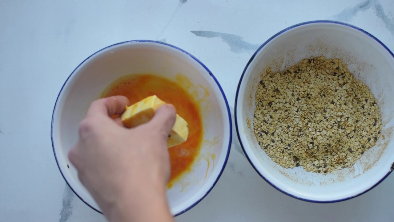 Crumbed tofu with lupin flakes and alg Chickpea Miso