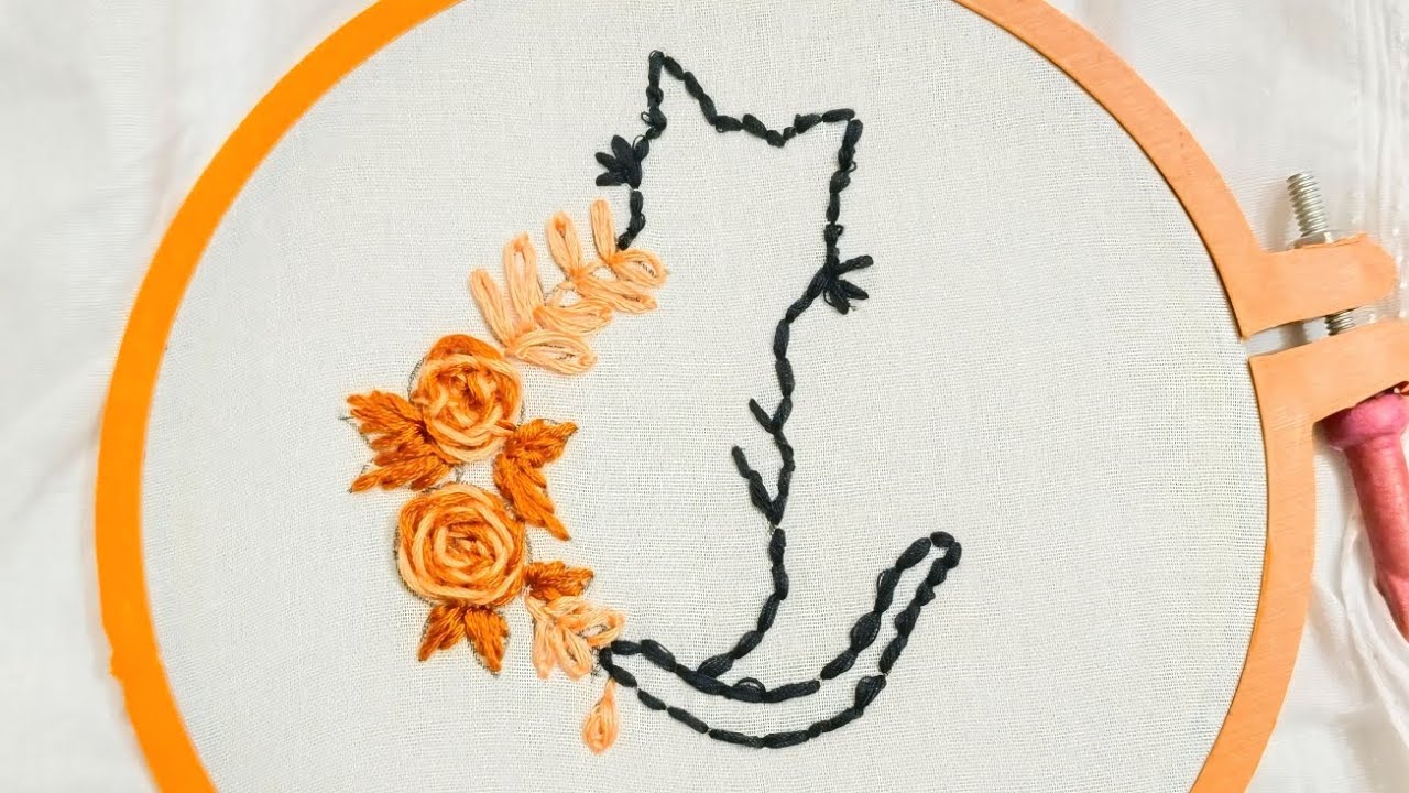 Easy Cat Embroidery Design for Beginners 🐱 | Floral Hand Embroidery Tutorial Step by Step