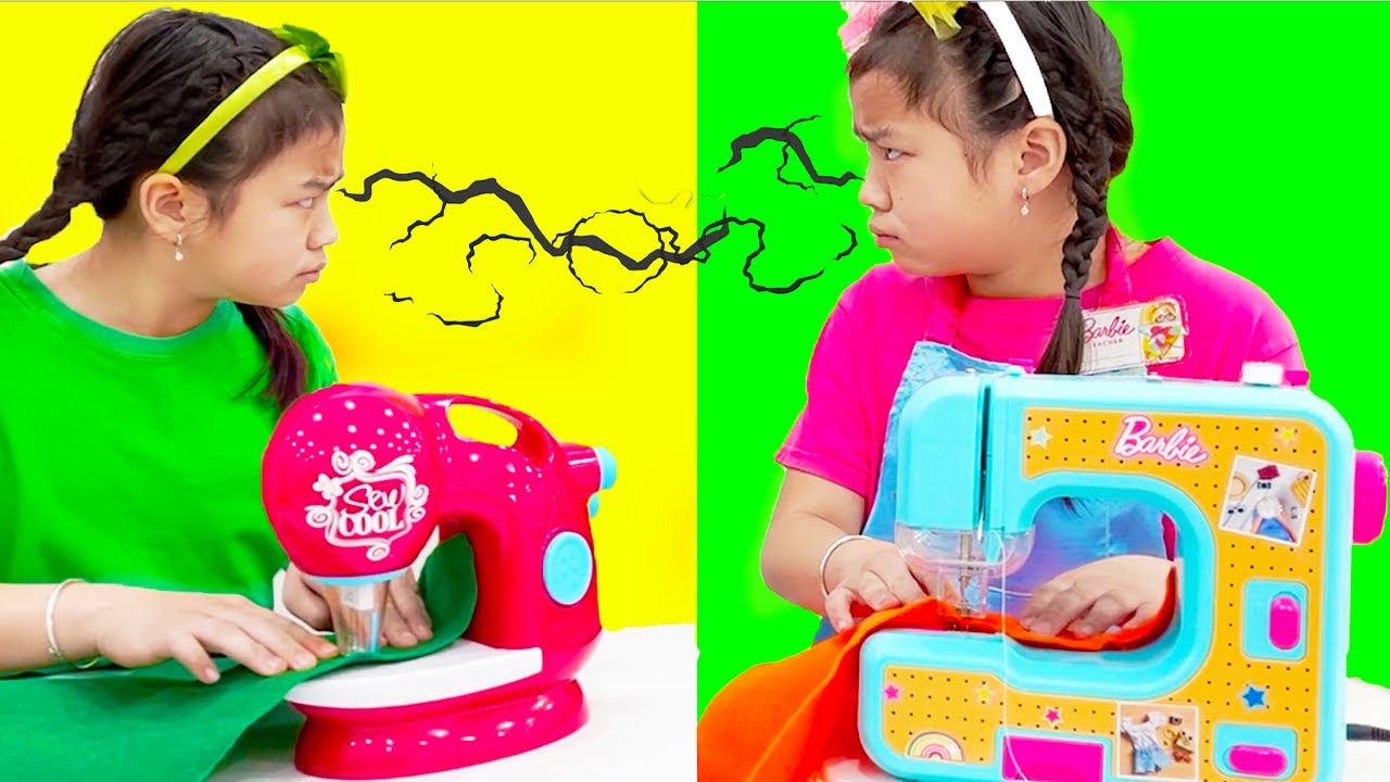 Jannie Pretend Playing with Toy Sewing Machine