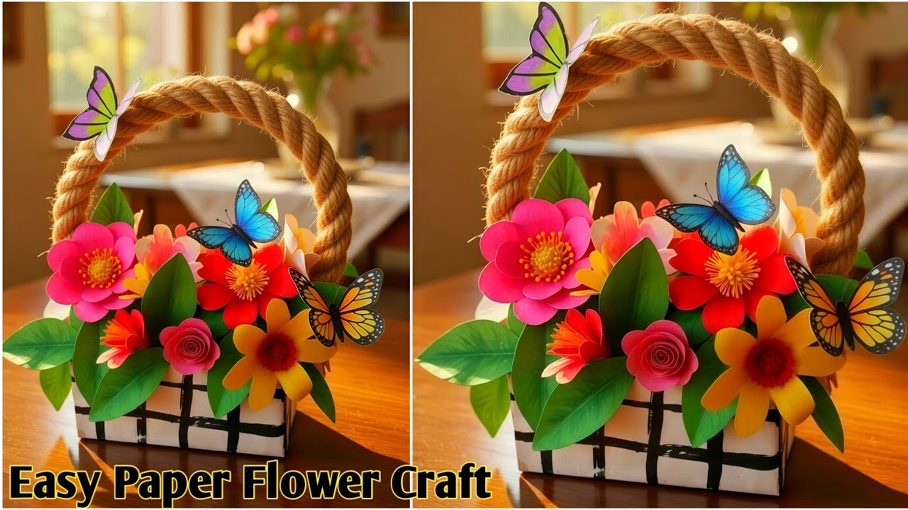 DIY Paper Flower Basket 🌸 | Easy & Beautiful Paper Craft for Home Decoration