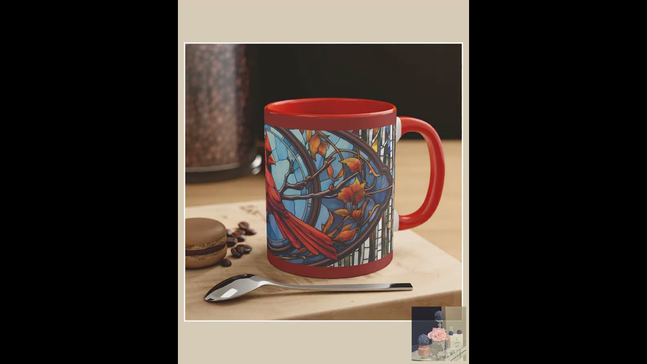 Stained Glass Cardinal Coffee Mug Birch Trees Memorial Remembrance Gift for Loss of Loved Bird Mu...