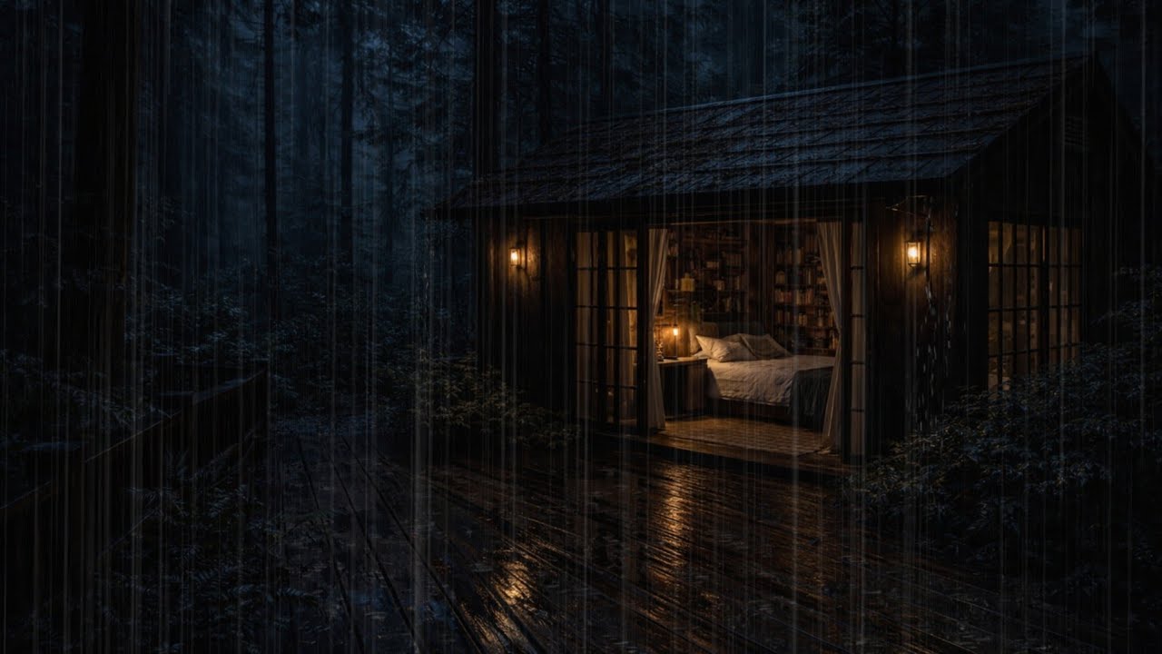 Rainy Night in a Cozy Forest Cabin 🌧️ Fireplace & Rain Sounds for Deep Sleep (ASMR 24/7)