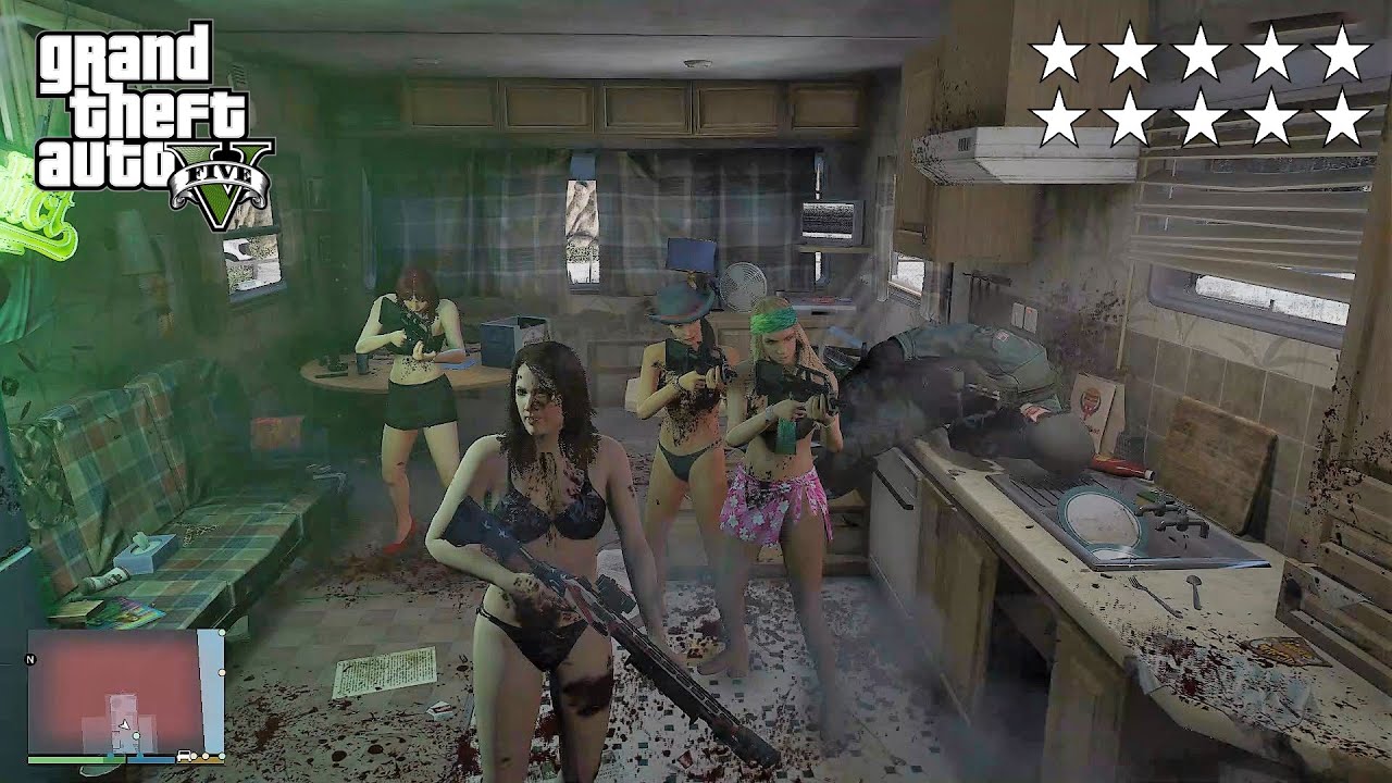 GTA 5 - Beach Girl&rsquo;s TEN STAR COP BATTLE At Trevor&rsquo;s Trailer