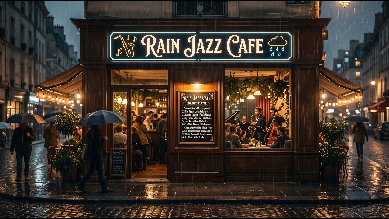 Rainy Neon Café Jazz ☔🎷 | Popular Jazz Playlist for Cozy Night Vibes