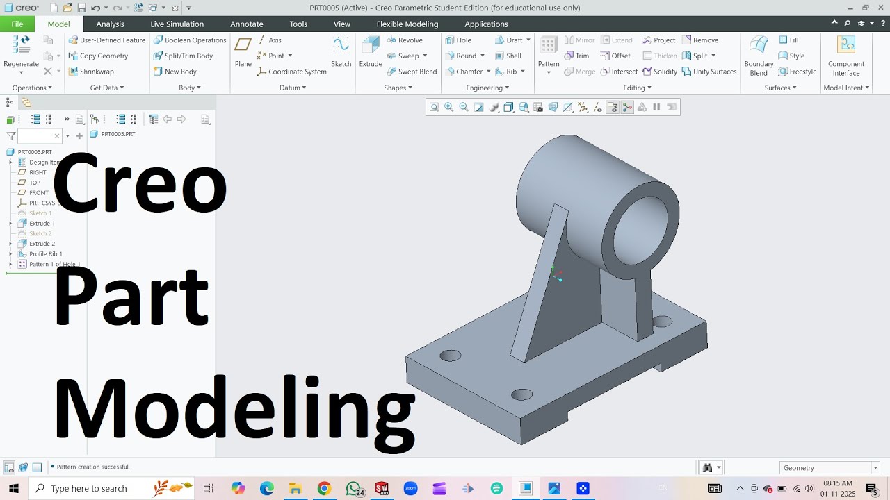 Creo Part Modeling Tutorial | Learn 3D Design Step-by-Step | 