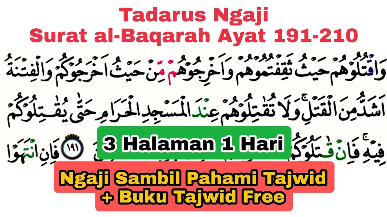 Tadarus Surat  al-Baqarah Ayat 191-210 Dengan Tartil + Bahas Tajwid + Buku PDF Gratis
