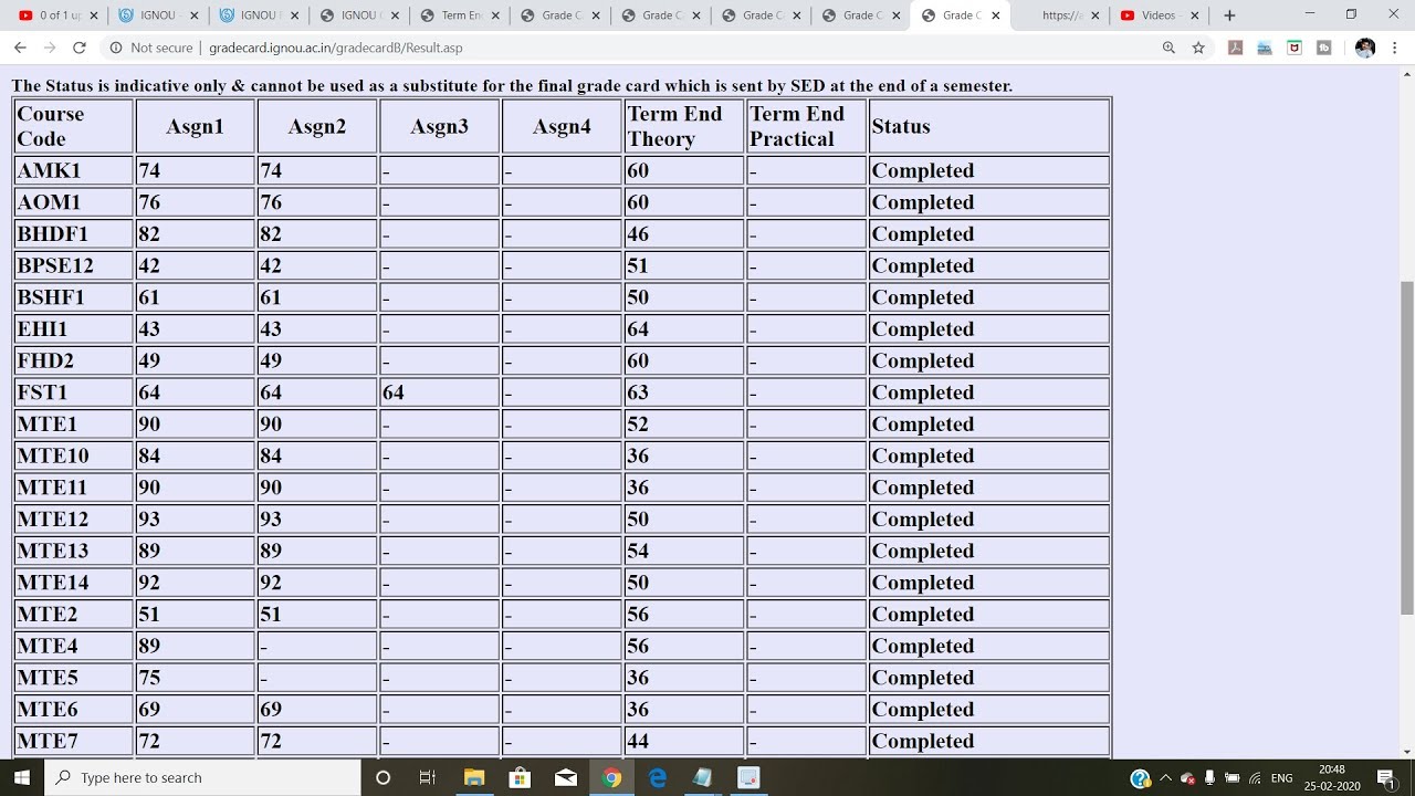 IGNOU Grade Card, Assignment Marks,Practicals Marks Updated || Check Your Grade Card Now ||